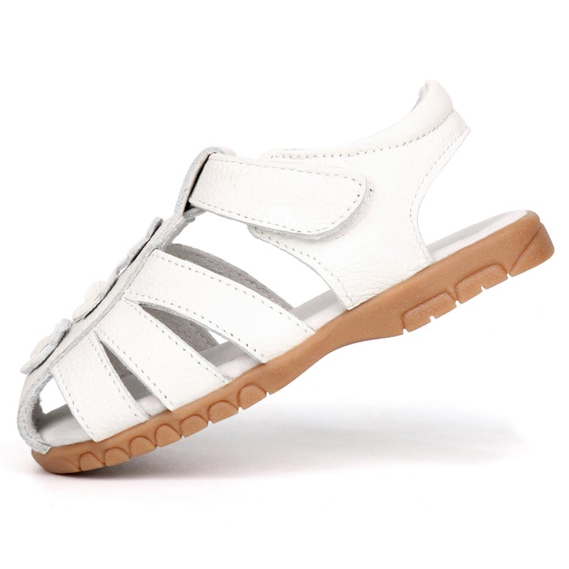 Femizee Girls Casual Leather Closed Toe Flower Princess Dress Sandal(Toddler/Little Kid) Size 8 Toddler,White,1508 CN26 - Image 3